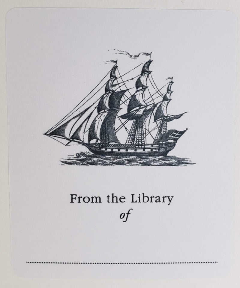 Classic Bookplate with Vintage Grey Ship Illustration. Set of 10. 3" H x 2 1/2" W Fill in Style